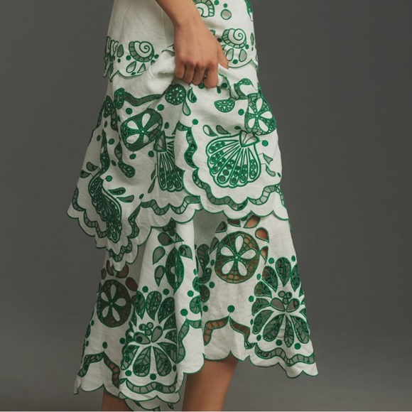 FARM Rio Off-White Flower Richelieu Linen Midi - Picture 2 of 6